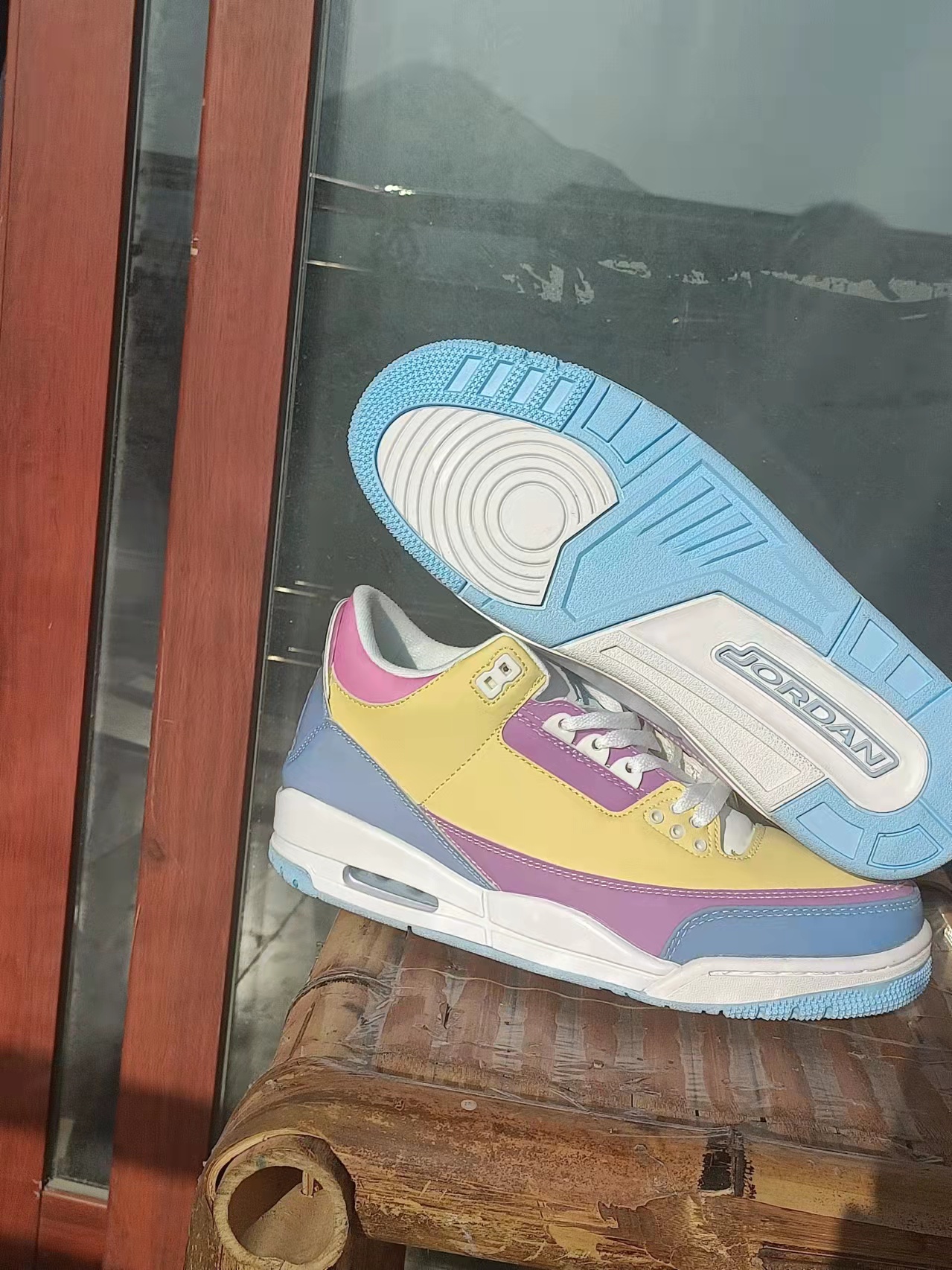 2021 Air Jordan 3 Yellow Purple Blue Shoes